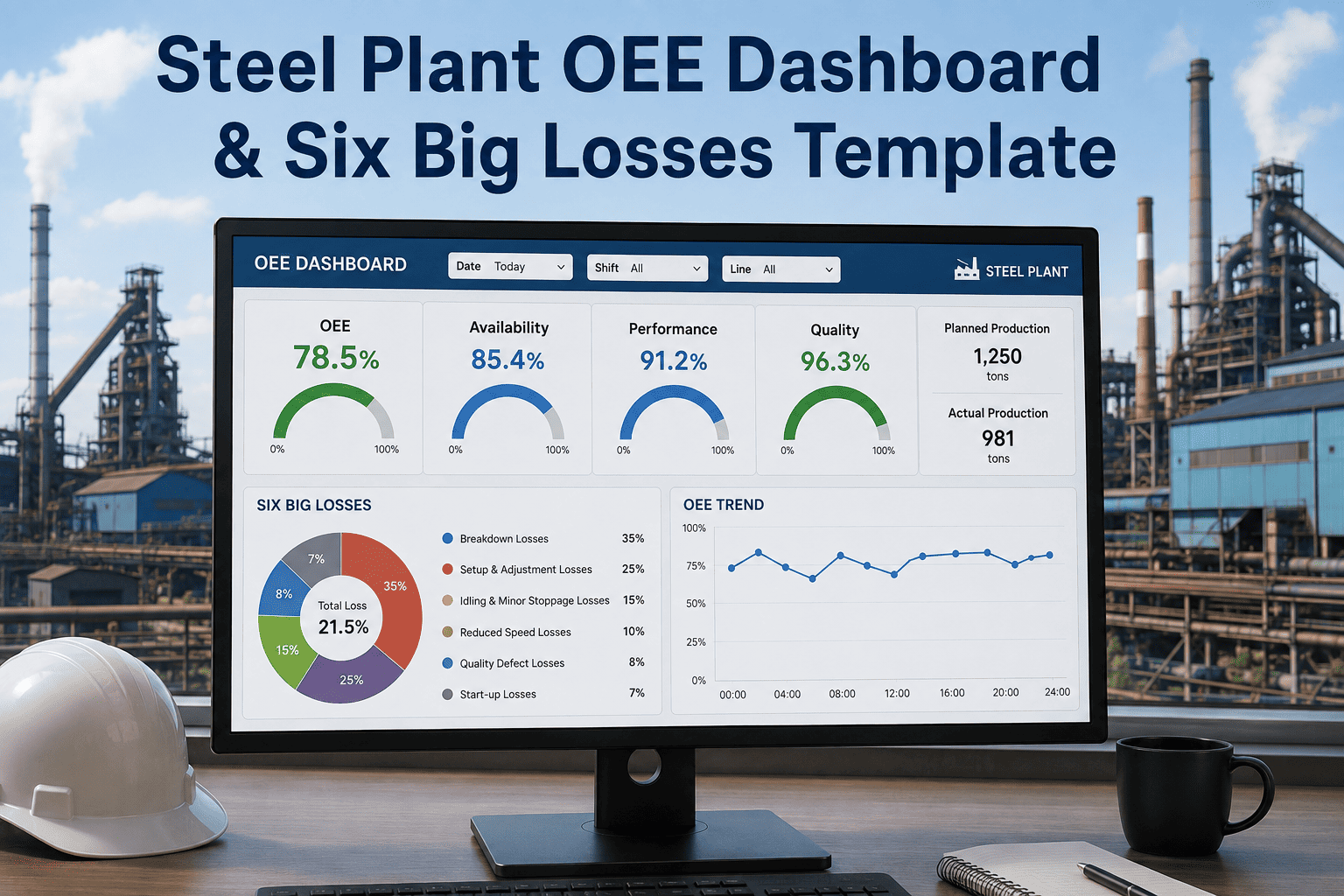 oee-dashboard-six-big-losses-template-steel-plant