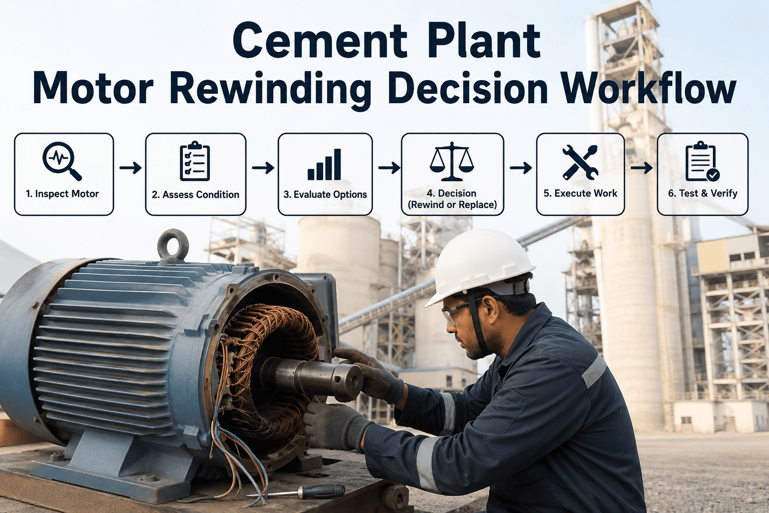 cement-plant-motor-rewinding-decision-workflow