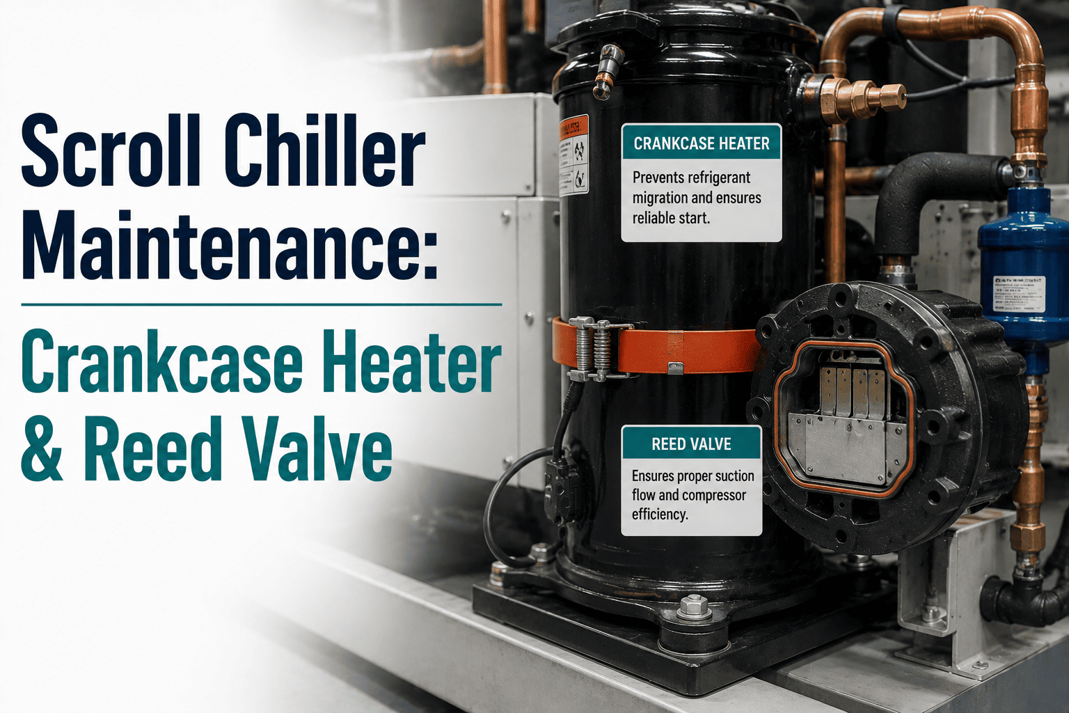 scroll-chiller-maintenance-crankcase-heater-reed-valve