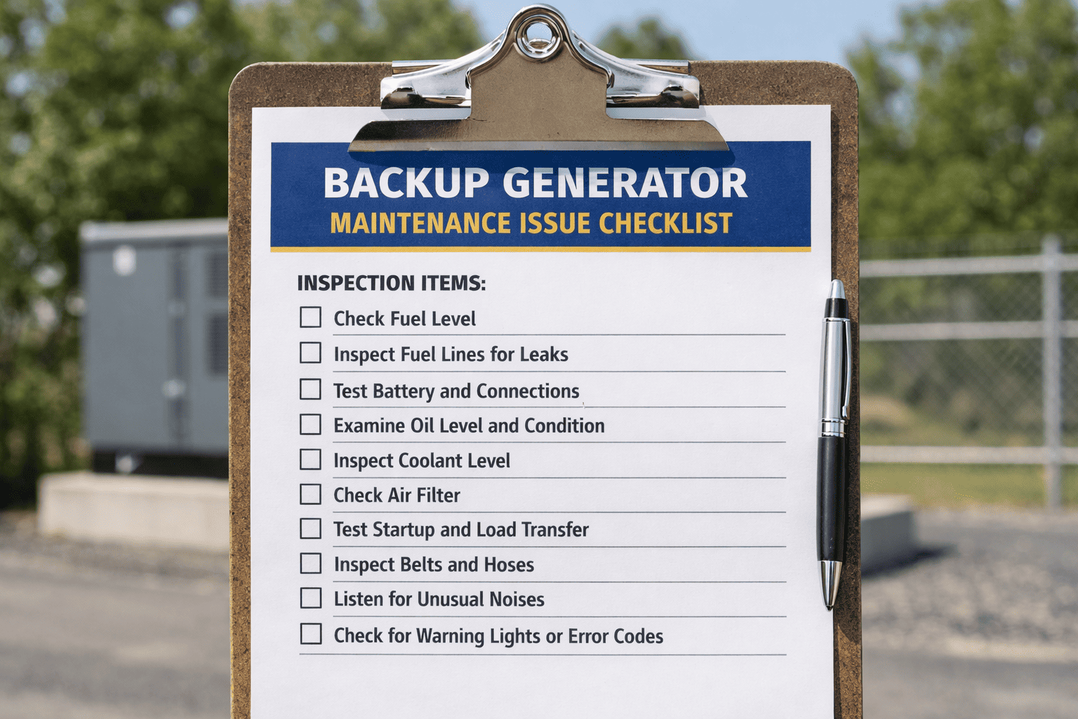 backup-generator-maintenance-issue-checklist
